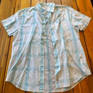 Original Penguin Blue White Plaid Casual Short Sleeve Button Down Shirt Size L